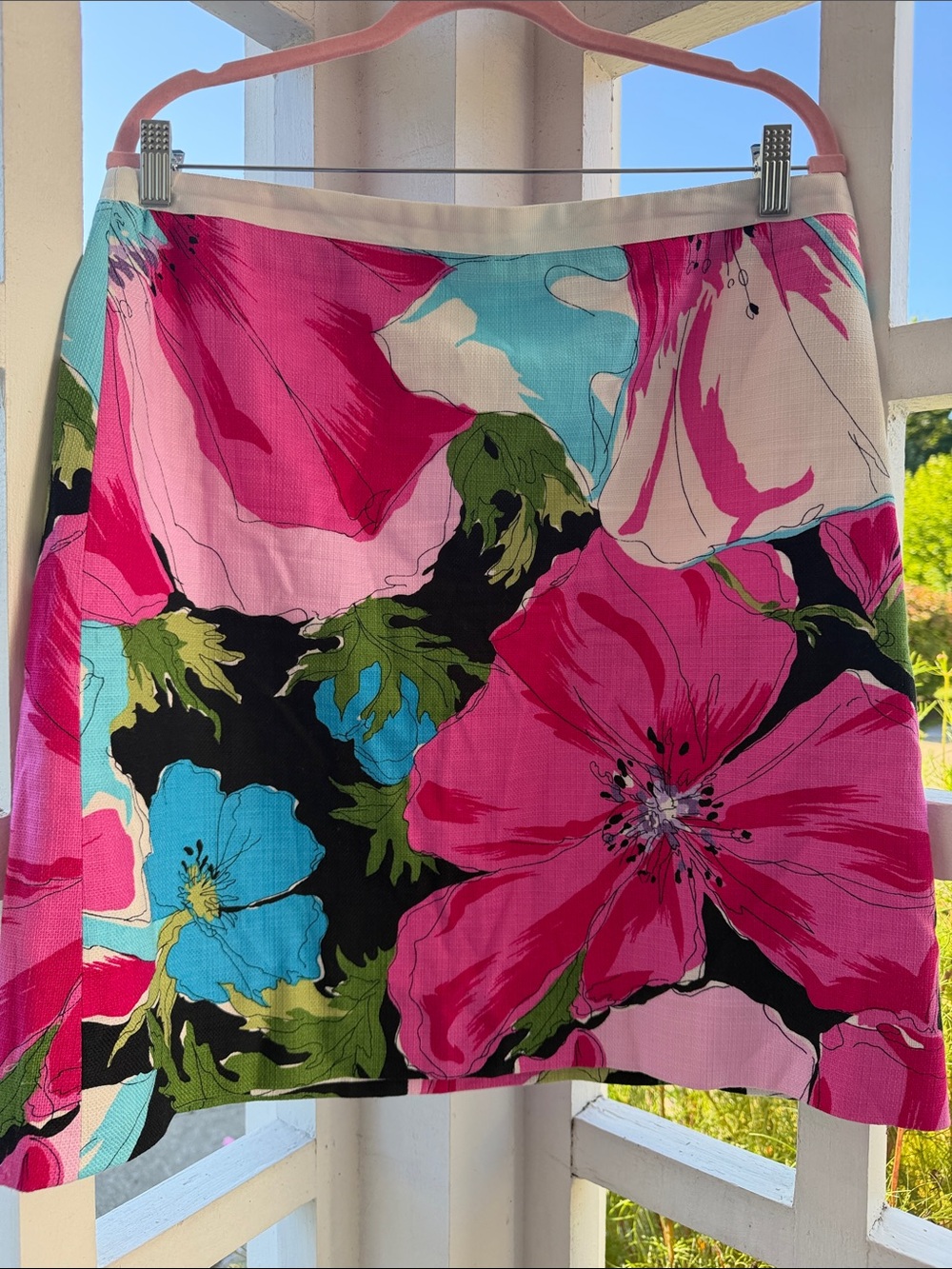Etcetera Sz 12 Hibiscus & Poppy Graphic Floral Pencil Skirt